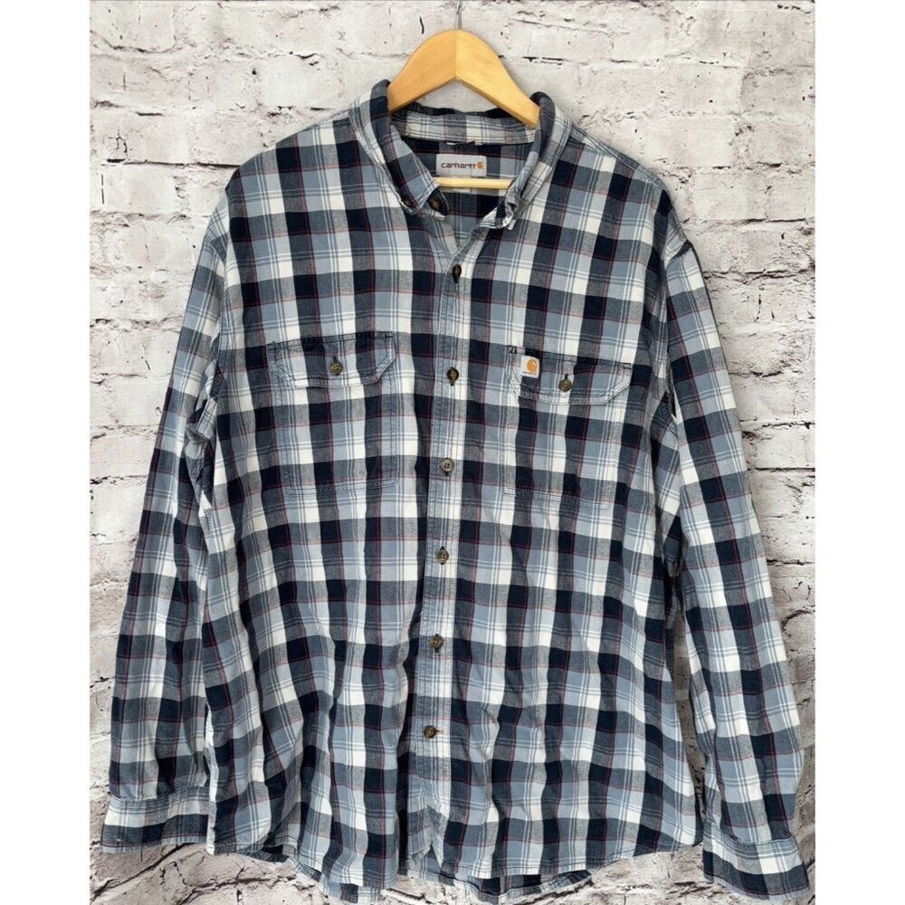 Carhartt Mens Blue Plaid Long Sleeve Shirt Relaxed Fit‎ Mens Shirt 2XL Cotton